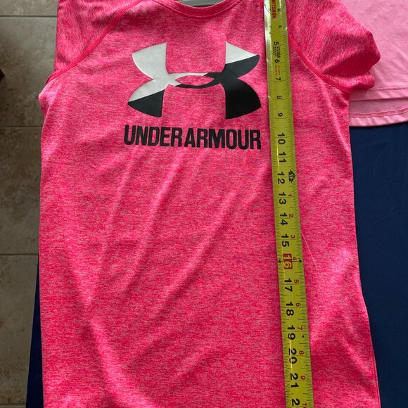 Under Armour pink dri fit short sleeve shirt womens size YM & YLG - Picture 11 of 11